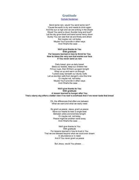 gratitude the lyrics printable